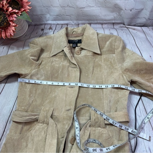outer edge tan belted suede leather jacket sz medium classic neutral - Picture 5 of 11